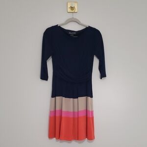 Jessica Howard Fit and Flare Dress 6P Petite Navy Blue Multicolor Colorblock
